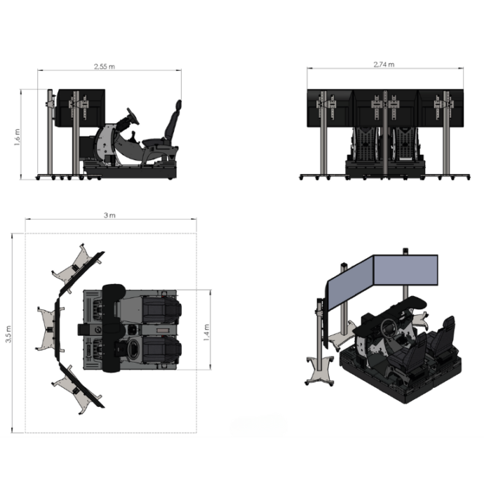 schéma dimension simulateur de conduite gamme Double Commande