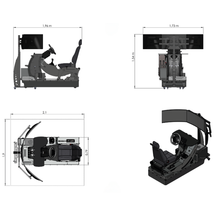 schéma dimension simulateur de conduite gamme véhicule léger pmr